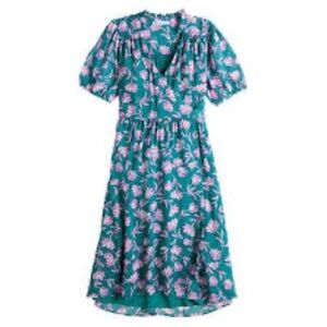 Draper James RSVP Tie Waist Midi Wrap Dress Teal & Pink Floral Print Size XL